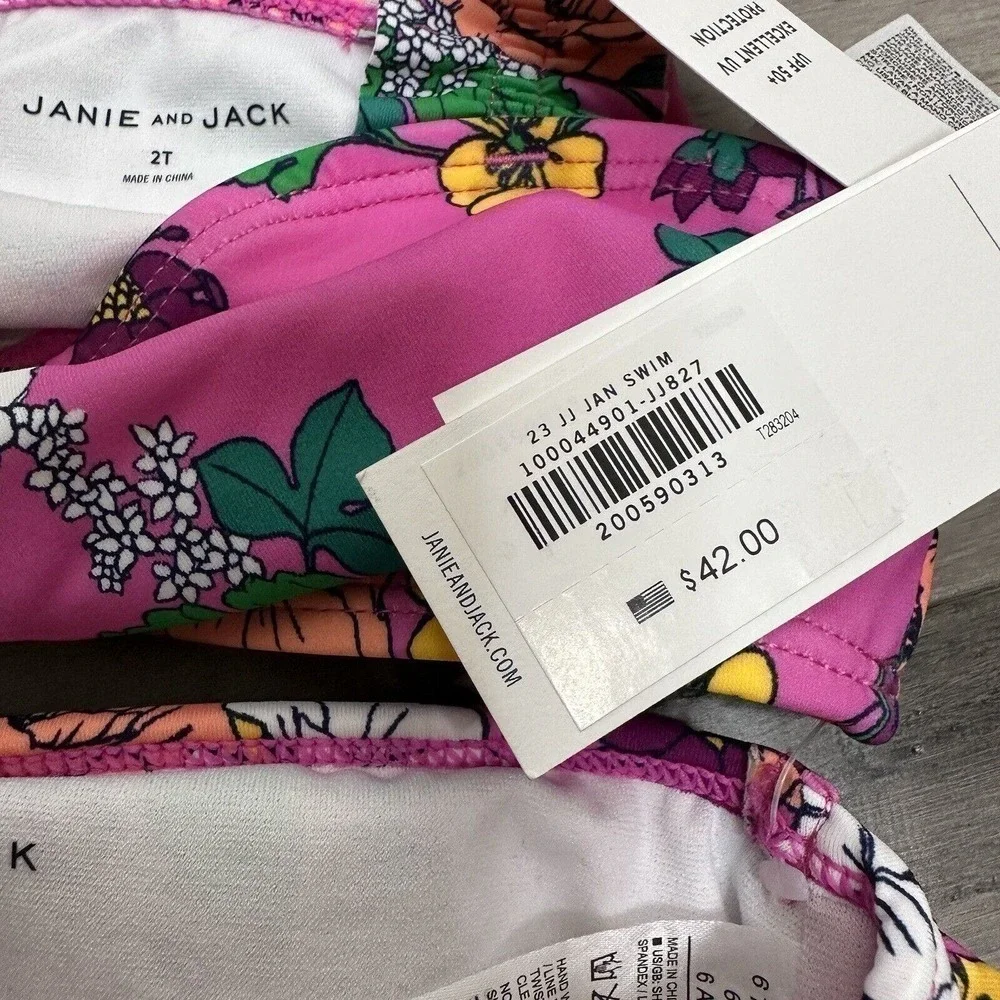 NWT Janie & Jack Separate Swimsuit Pieces Pink 6-12 Months Top 2T Bottoms